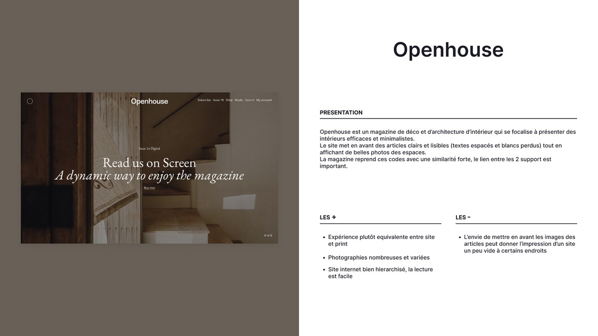 L'analyse du site Openhouse