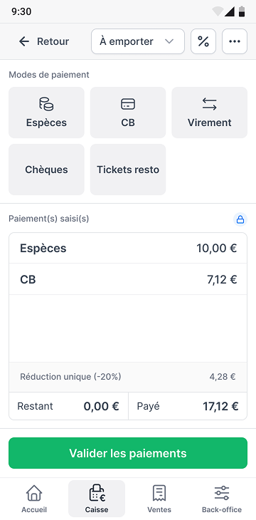 L'encaissement, moyens de paiement et montant restant